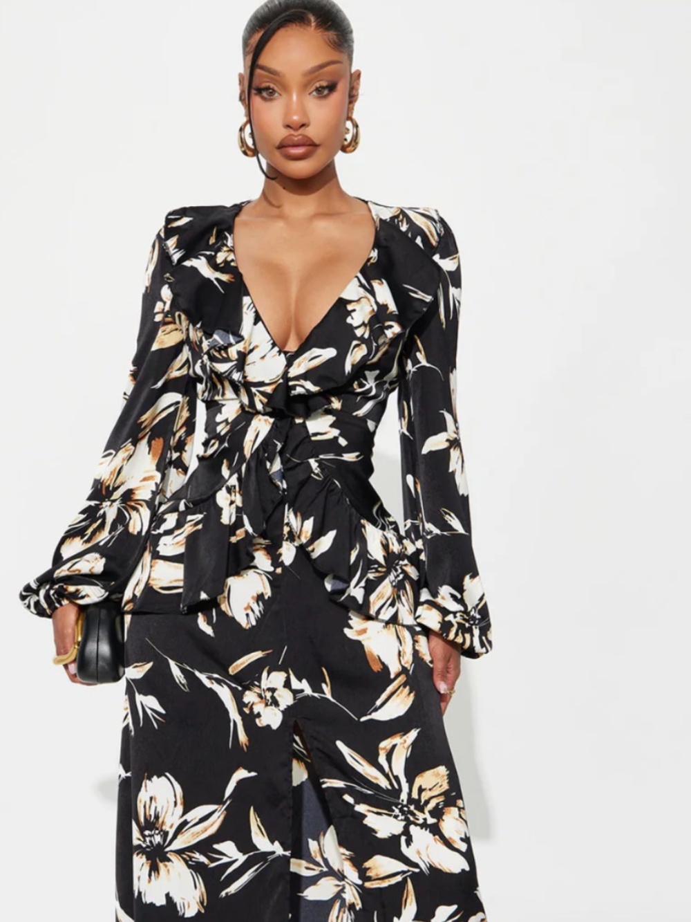 NWT Fashion Nova Jenna Floral Maxi Flowy Dress - Black, Large